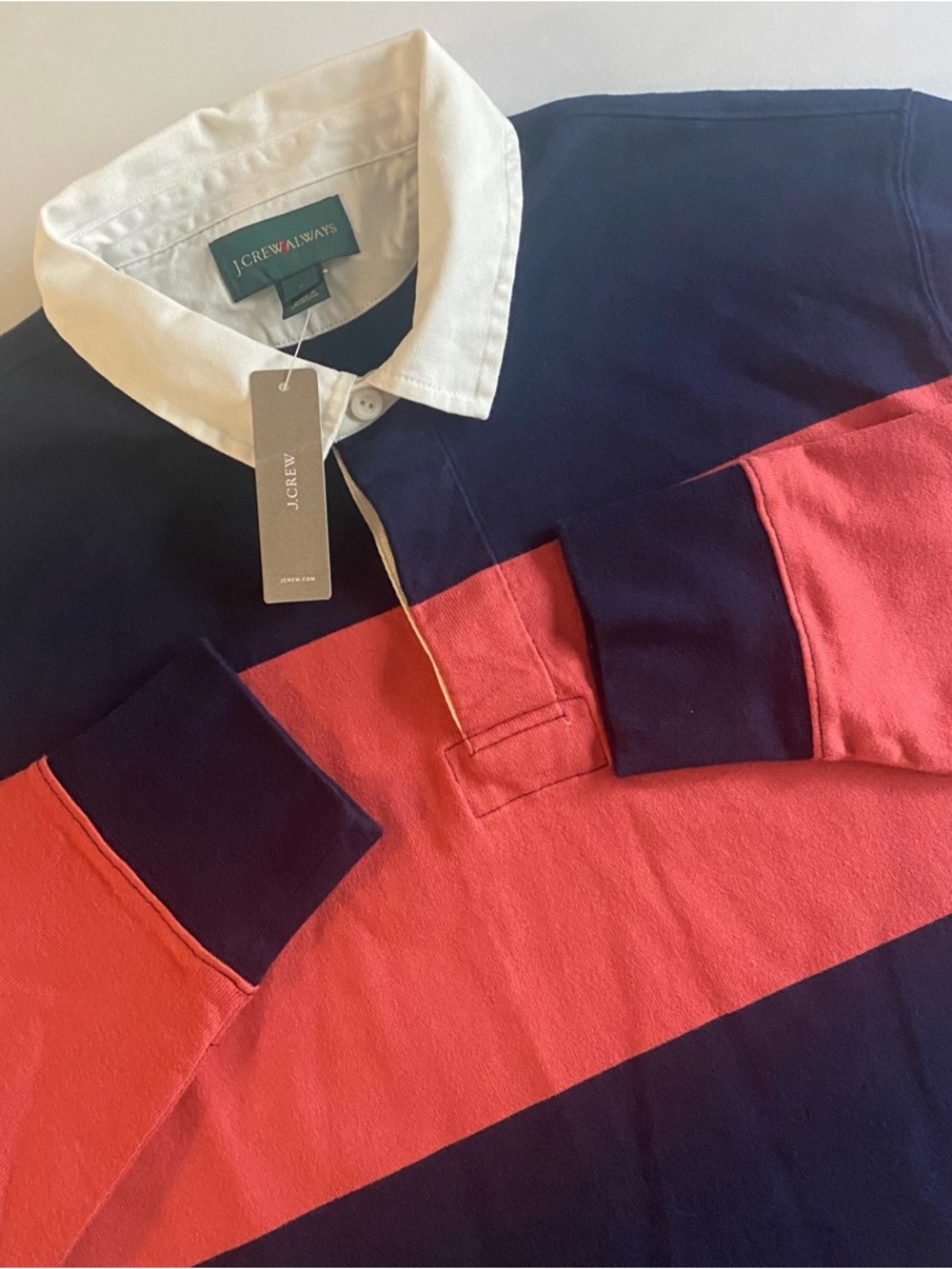 J CREW Oarsman Rugby Shirt Men L SLIM Villa Church Beach Cali Surf Vacation Polo